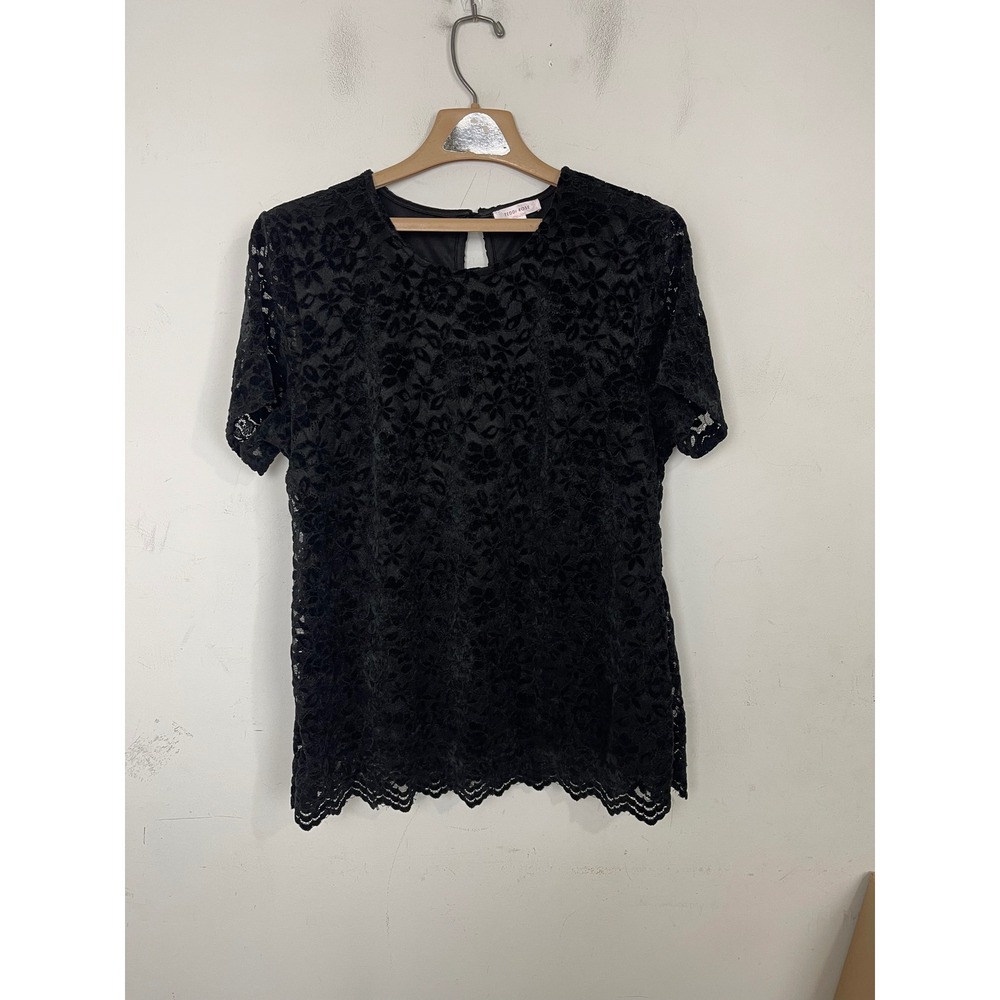 Teddi Rose Black Floral Lace‎ Velvet Burnout Top XL Short Sleeve Goth Emo